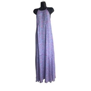 A Pea in the Pod Maternity Purple Floral Halter Maxi Dress Medium Sleeveless